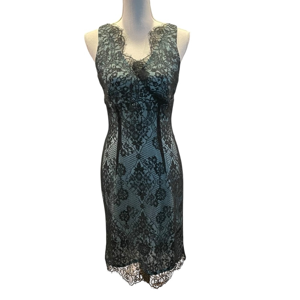 Mario Balthazar Black and Turquoise Lace Midi Dress.  Size 8